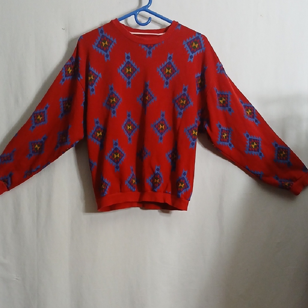 Vibrant Red Geometric Sweater